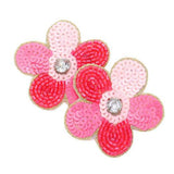 Felt Back Stone Embellished Seed Beaded Flower Earrings - Madeline Love - Flyclothing LLC