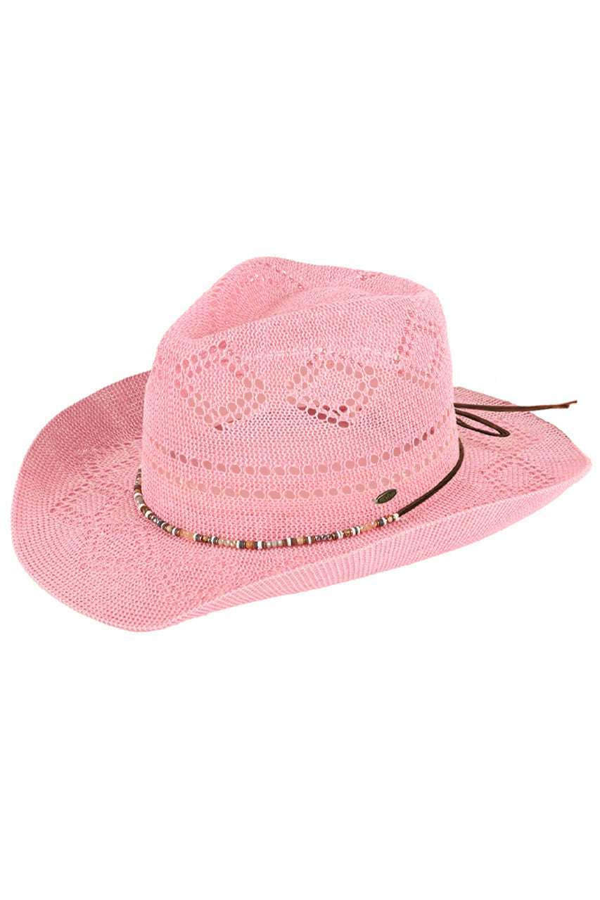 C.C Beaded Charm Trim Woven Cowboy Hat - Madeline Love - Flyclothing LLC