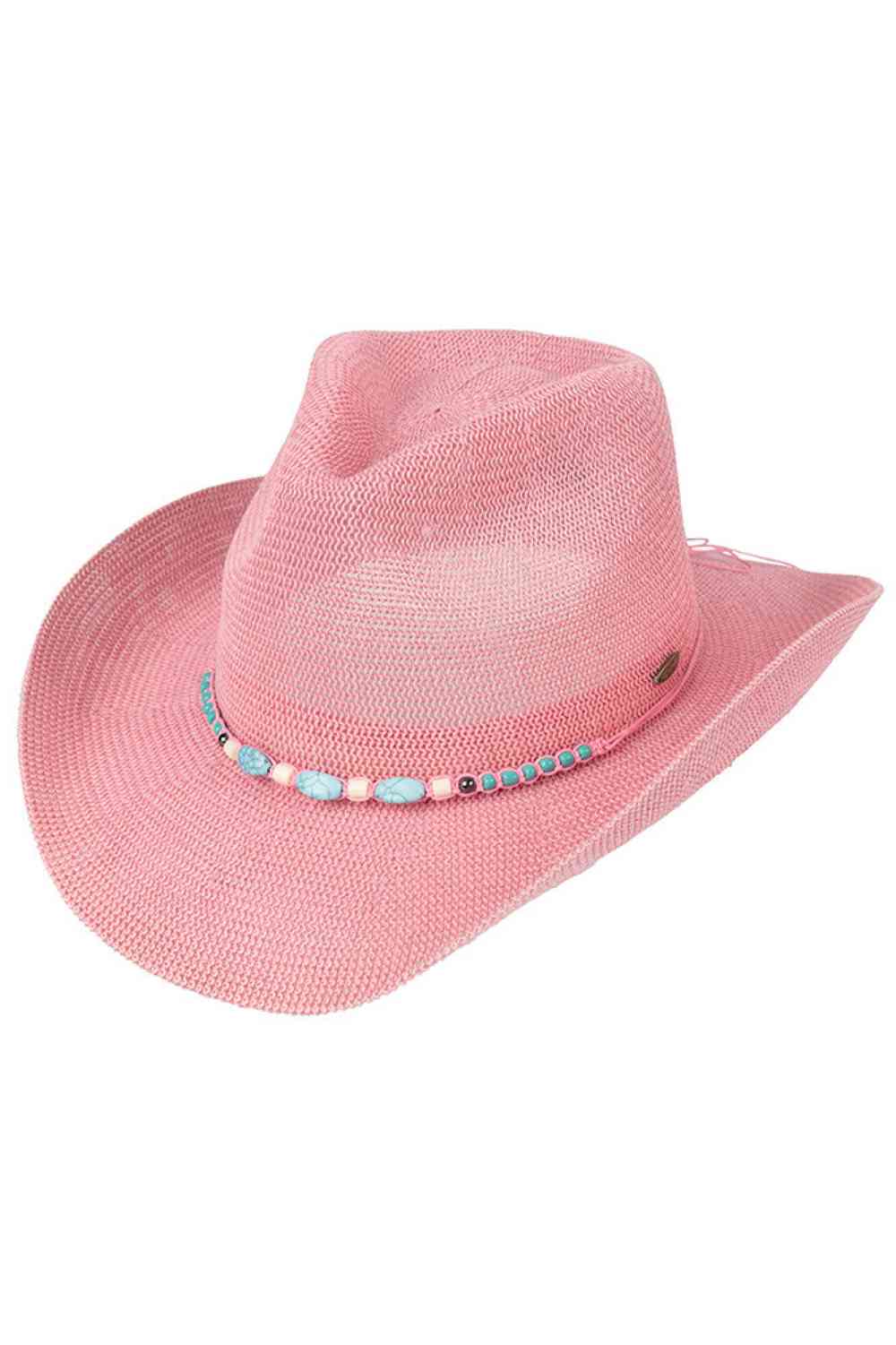 C.C Turquoise Stone with Beaded String Band Cowboy Hat - Madeline Love - Flyclothing LLC