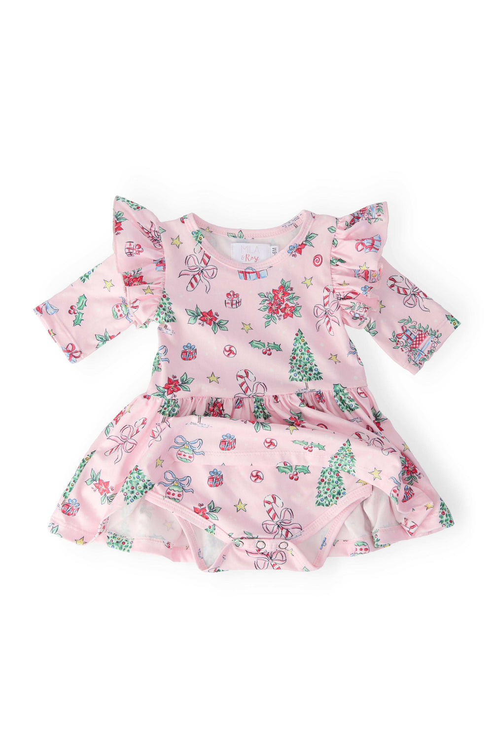 Pink Christmas 3/4 Sleeve Twirl Flutter Bodysuit - Mila & Rose ® - Flyclothing LLC