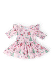 Pink Christmas 3/4 Sleeve Twirl Flutter Bodysuit