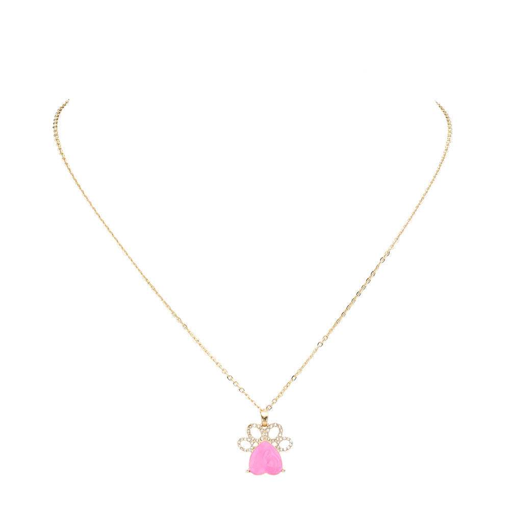 Glittered Heart Pointed Paw Pendant Necklace - Madeline Love - Flyclothing LLC