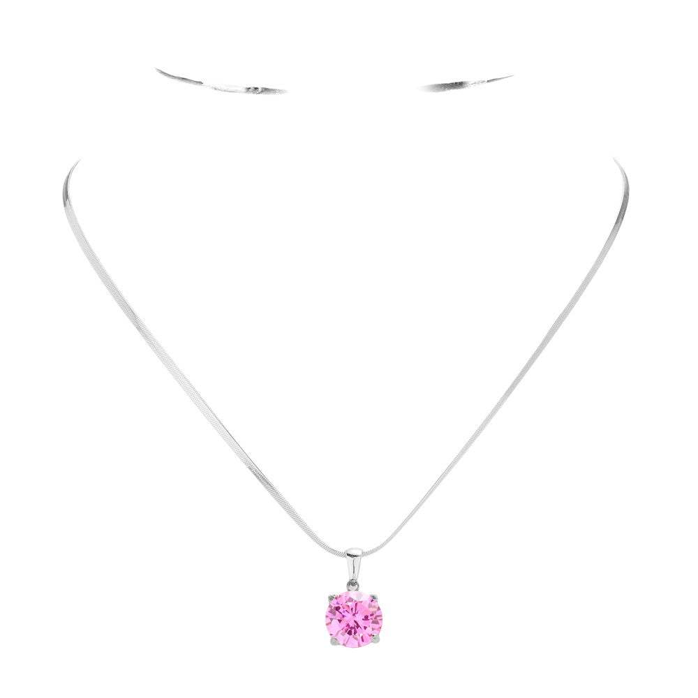 Stainless Steel CZ Round Pendant Necklace - Madeline Love - Flyclothing LLC