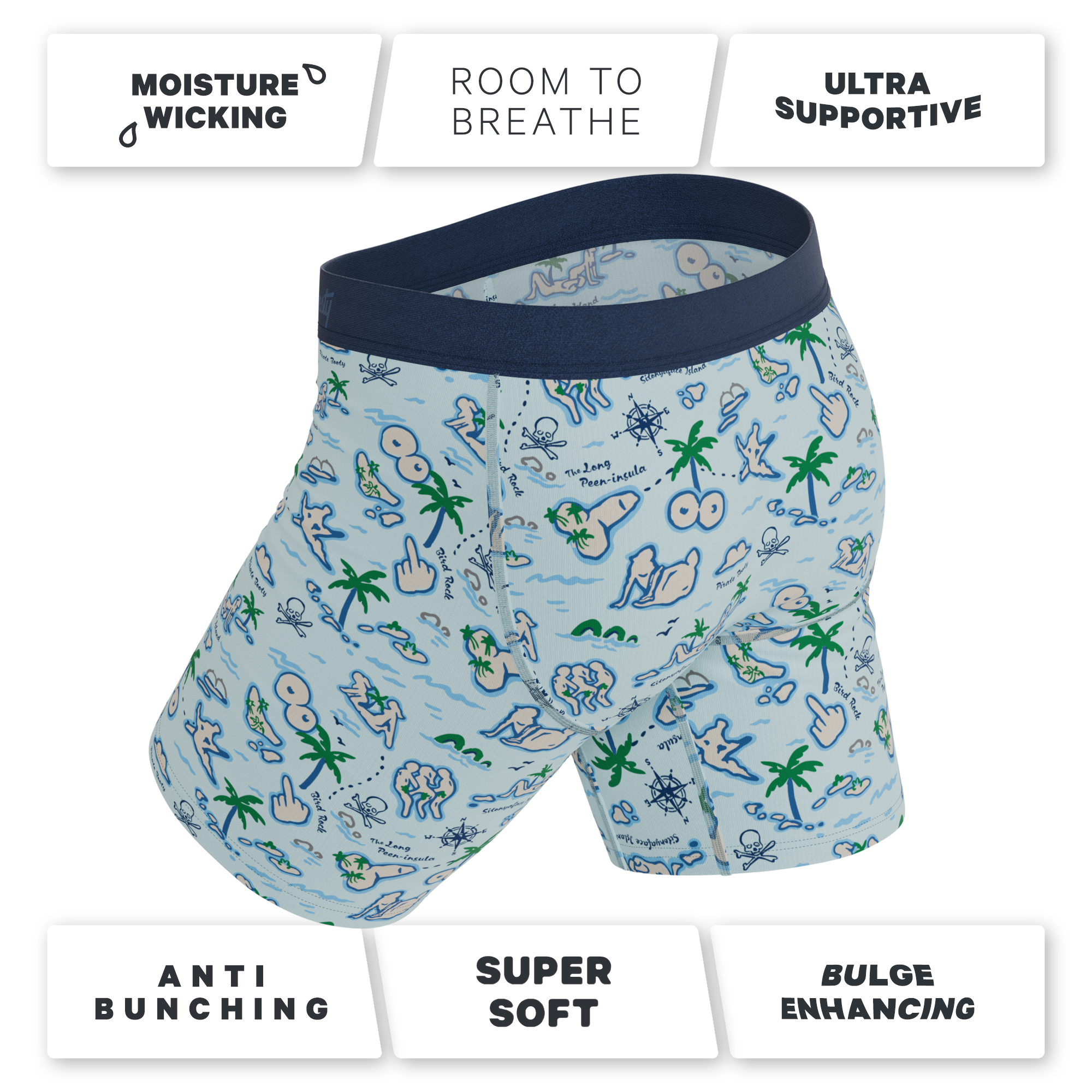 The Pirate's Booty | Naughty Map Long Leg Ball Hammock® Pouch Underwear With Fly