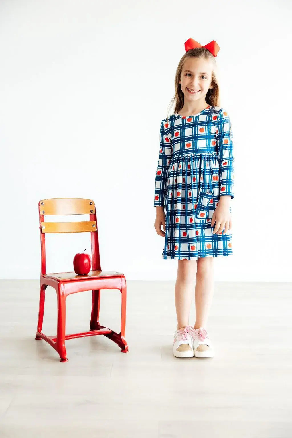 Plaid Apples L/S Pocket Twirl Dress - Mila & Rose ® - Flyclothing LLC