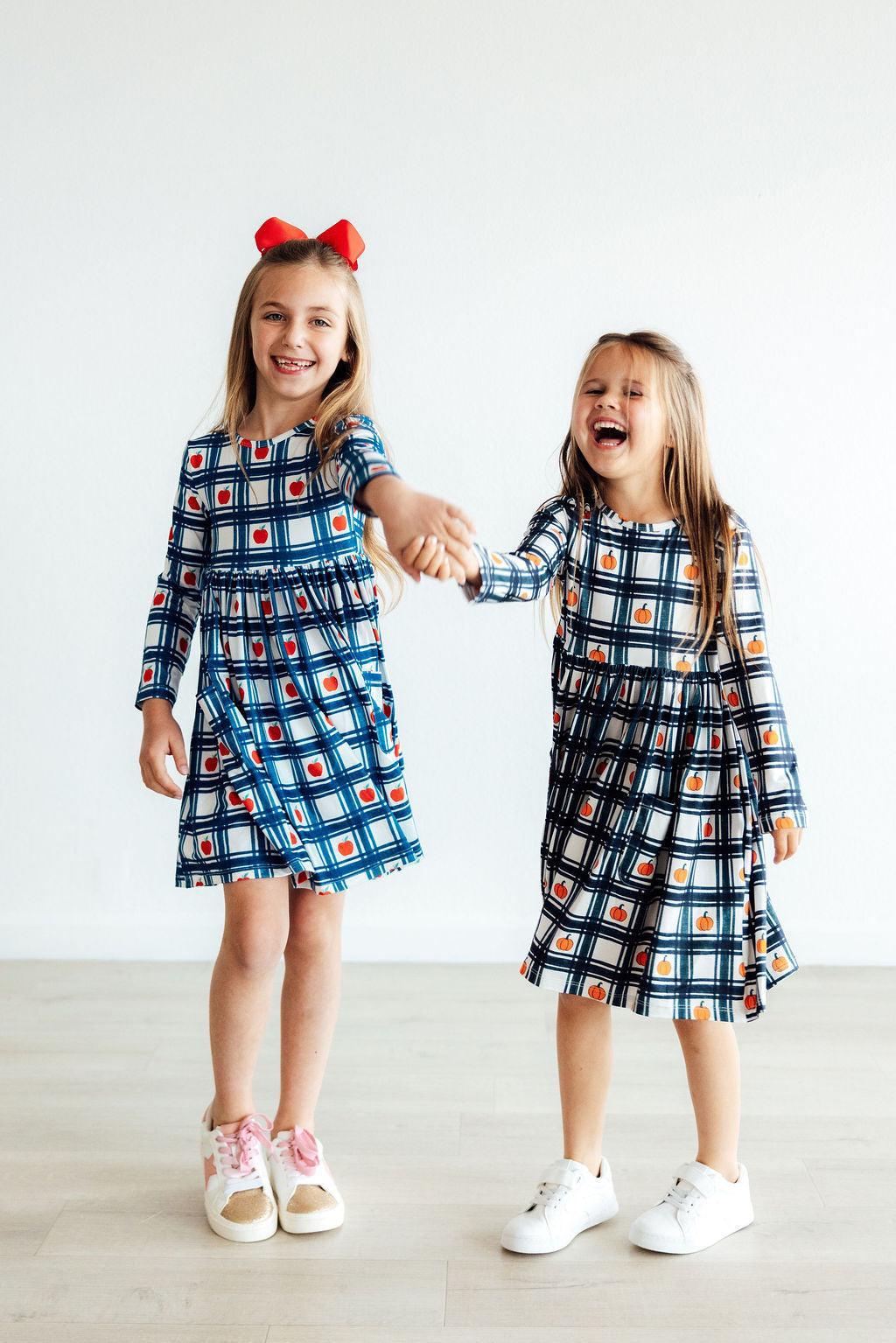 Plaid Pumpkins L/S Pocket Twirl Dress - Mila & Rose ® - Flyclothing LLC