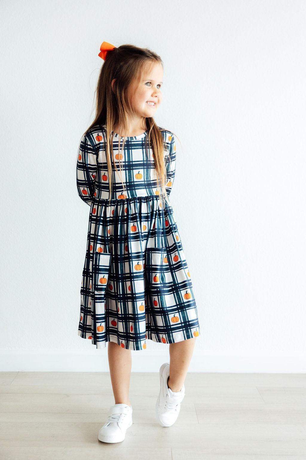 Plaid Pumpkins L/S Pocket Twirl Dress - Mila & Rose ® - Flyclothing LLC