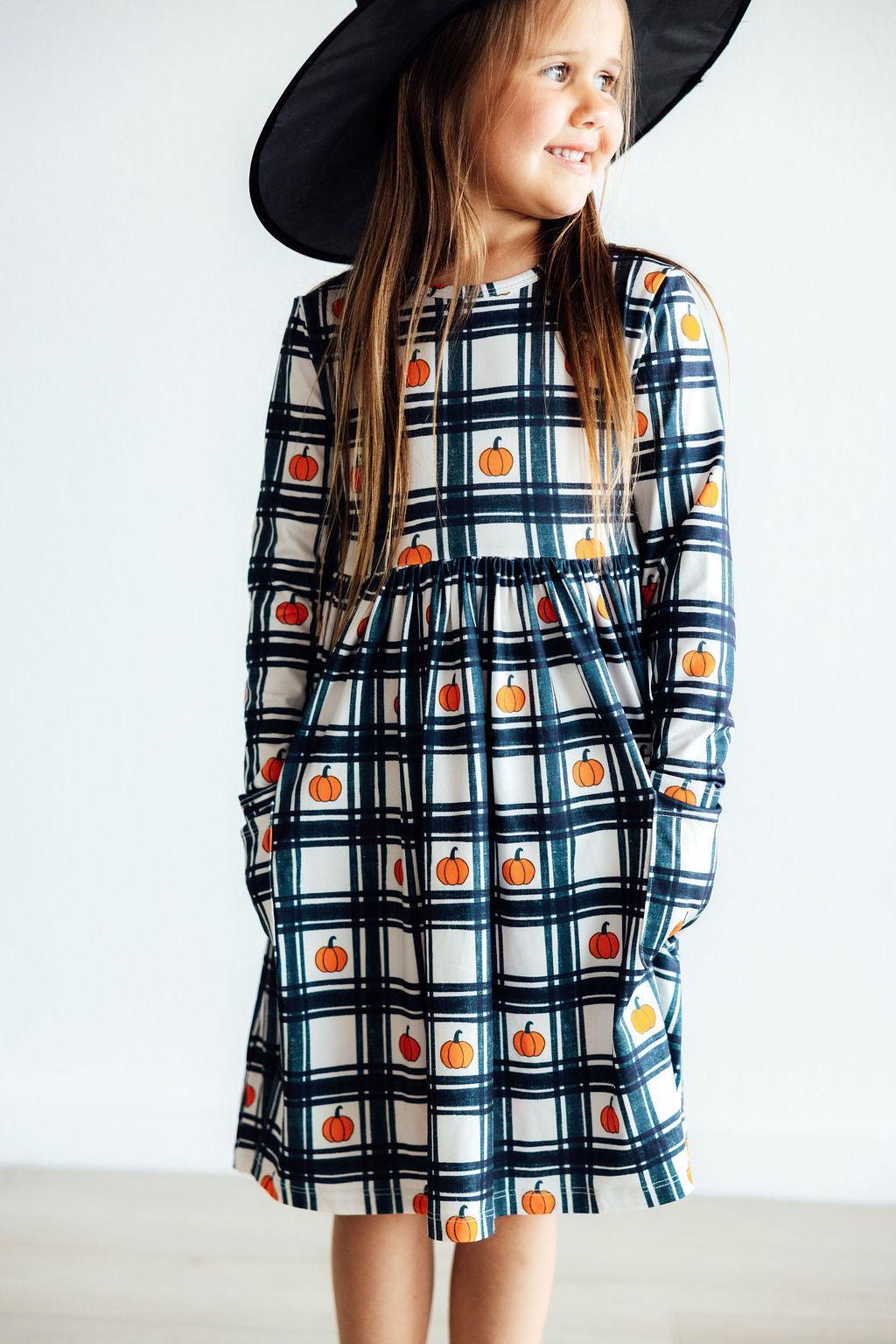 Plaid Pumpkins L/S Pocket Twirl Dress - Mila & Rose ® - Flyclothing LLC