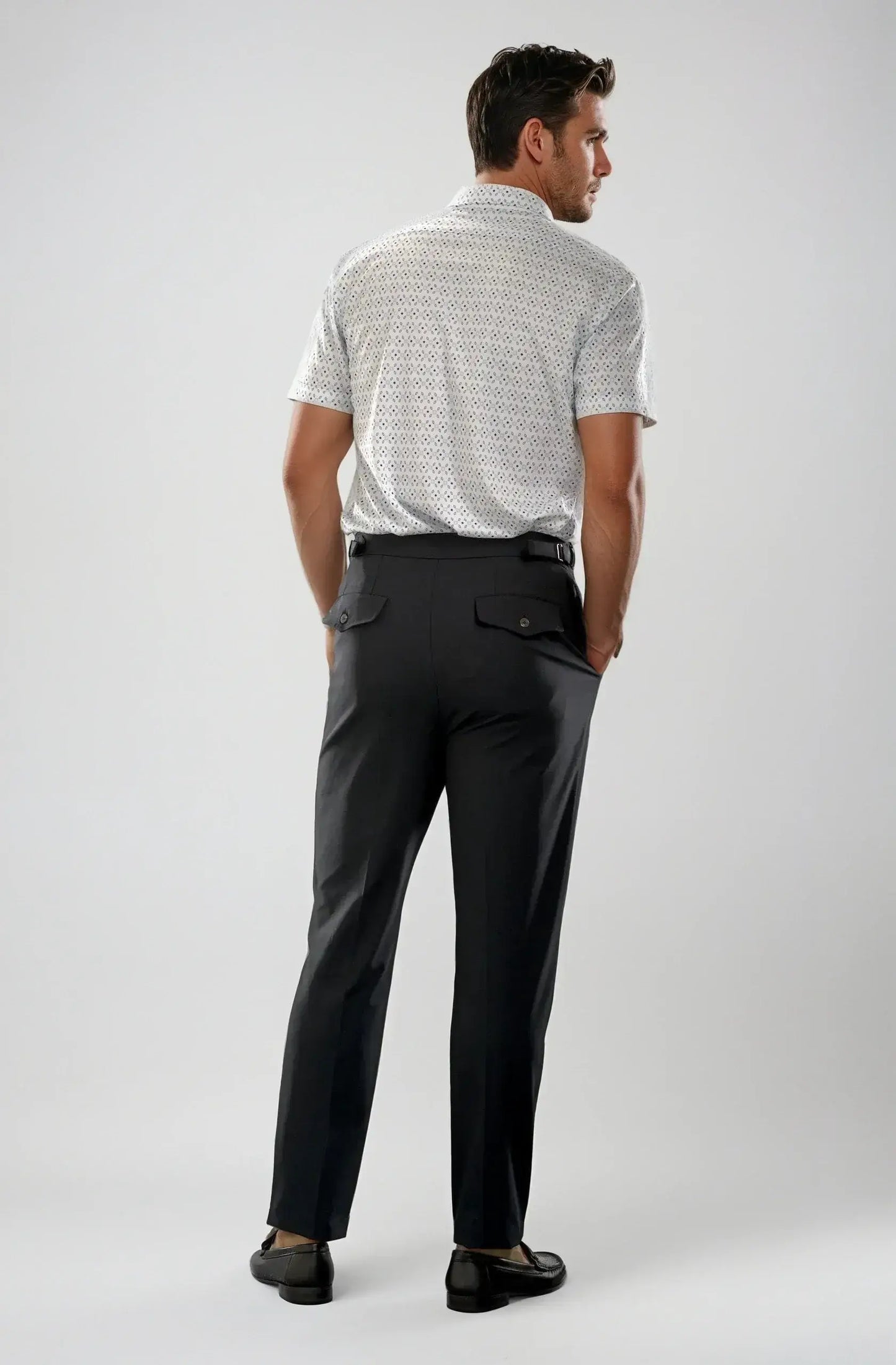 Pleated Wool Trouser Pants - Navy - Buki - Flyclothing LLC
