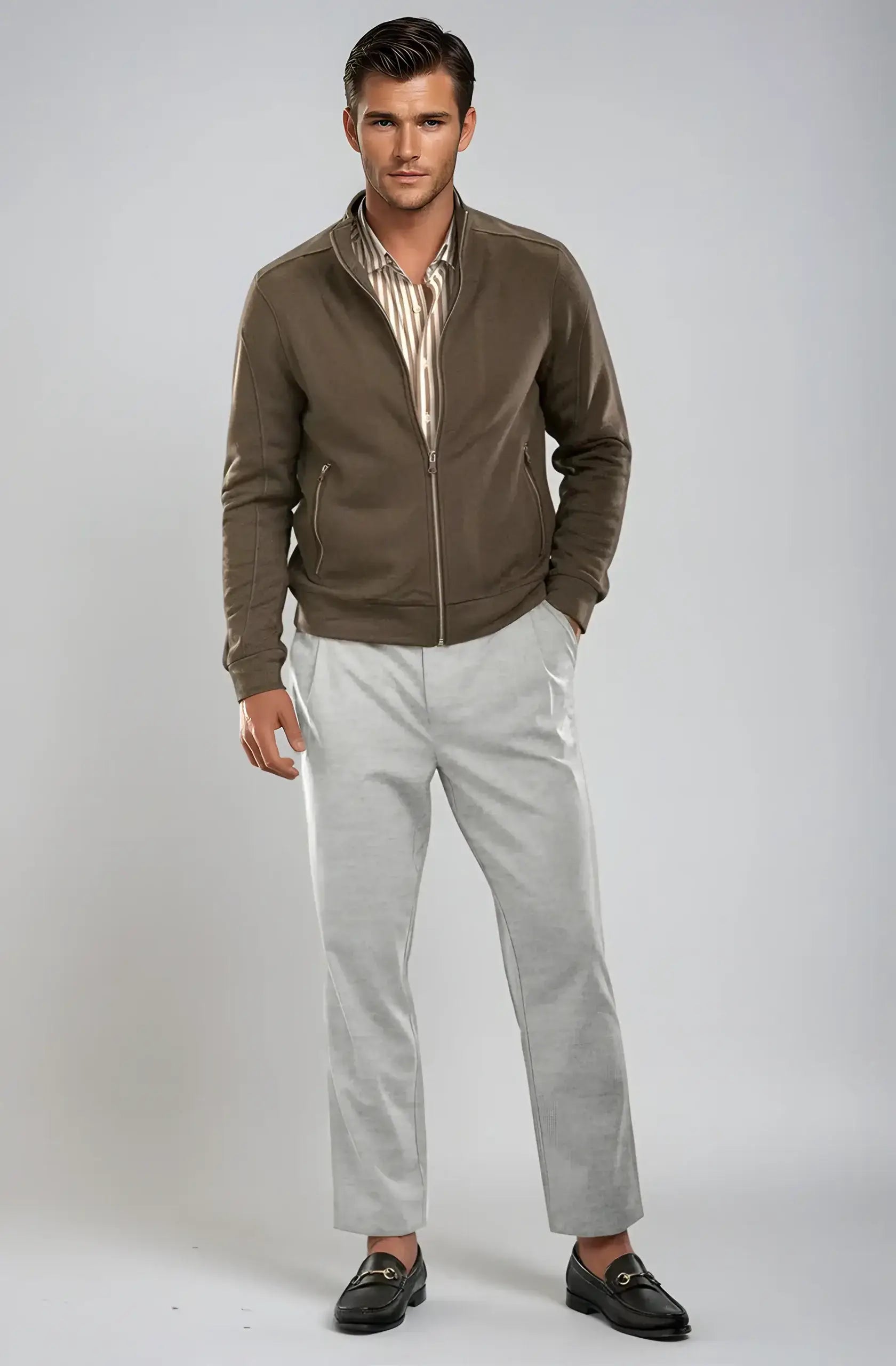 Pleated Wool Trouser Pants - Heather Grey - Buki - Flyclothing LLC