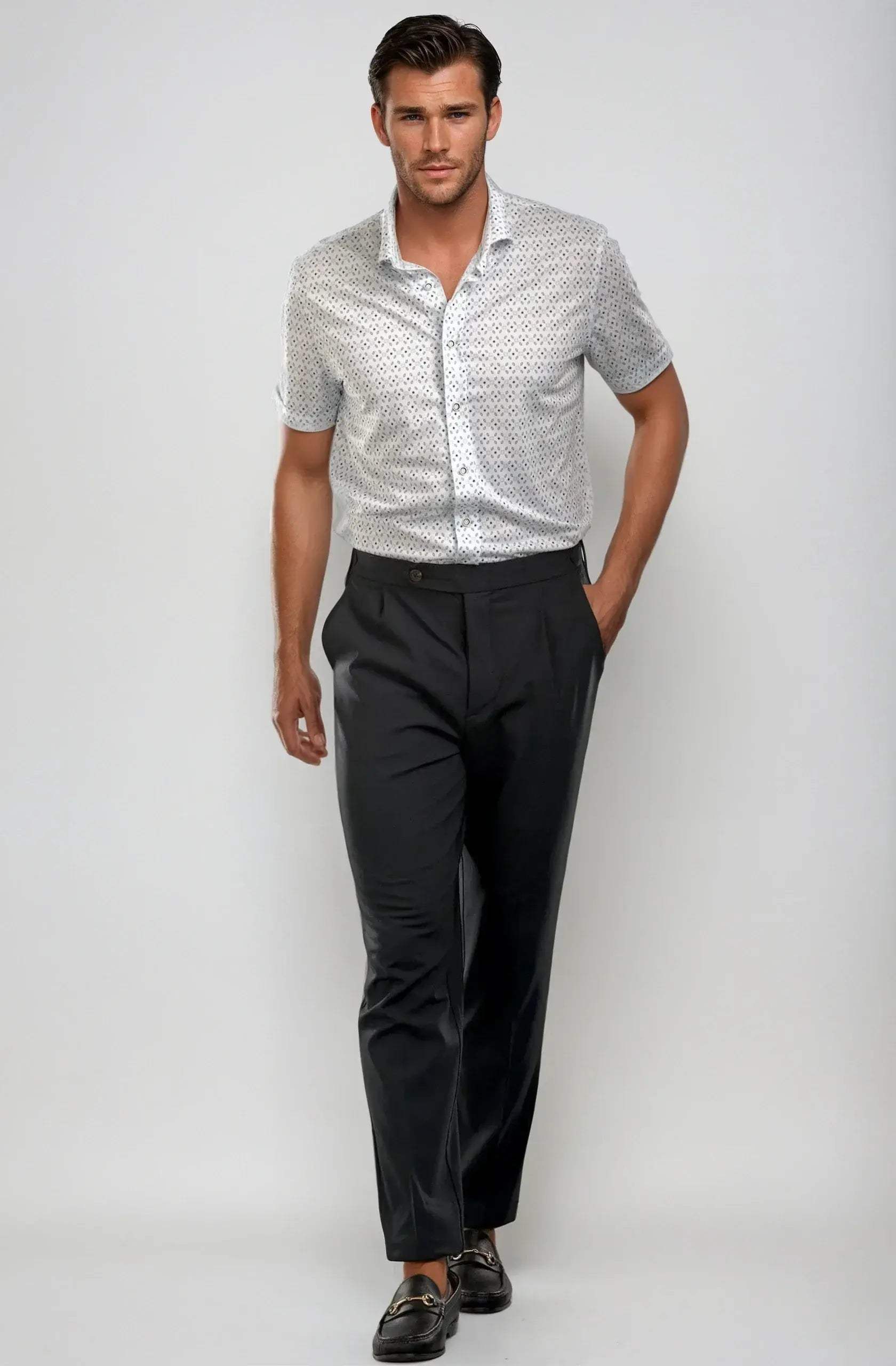 Pleated Wool Trouser Pants - Navy - Buki - Flyclothing LLC