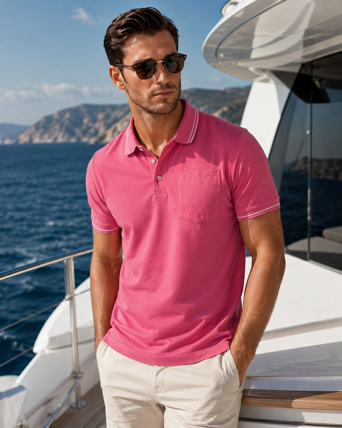 Pocket Polo Shirt - Pink - Buki - Flyclothing LLC