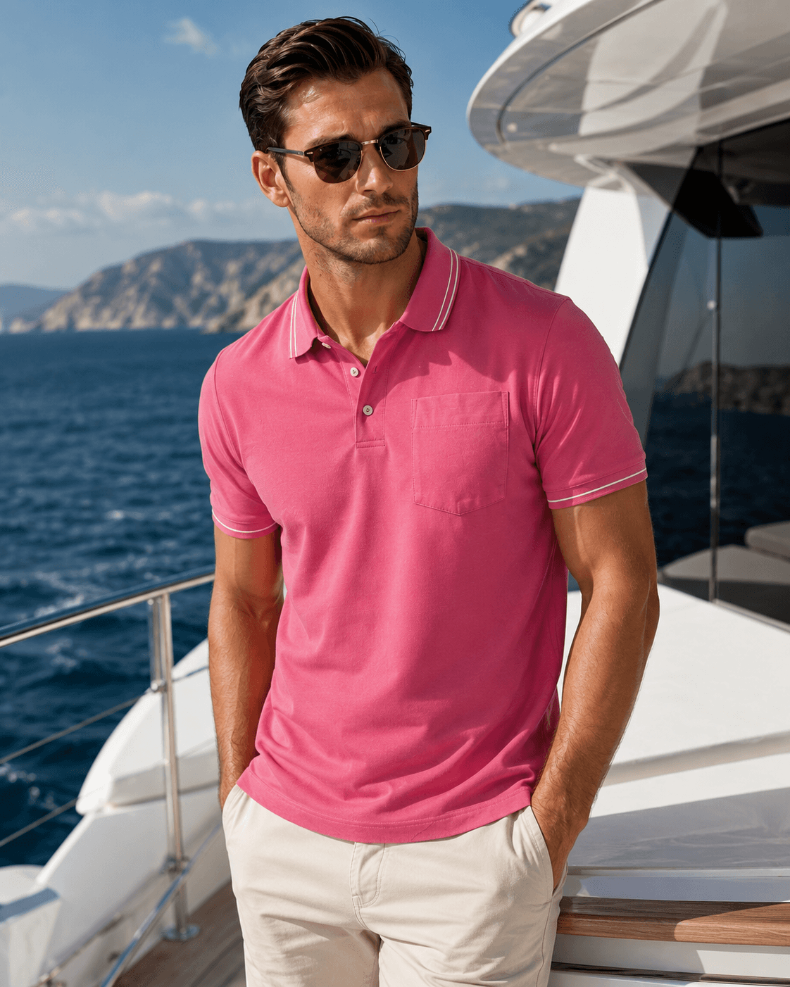 Pocket Polo Shirt - Pink - Buki - Flyclothing LLC