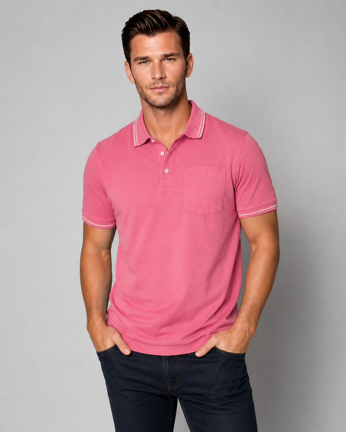 Pocket Polo Shirt - Pink - Buki - Flyclothing LLC
