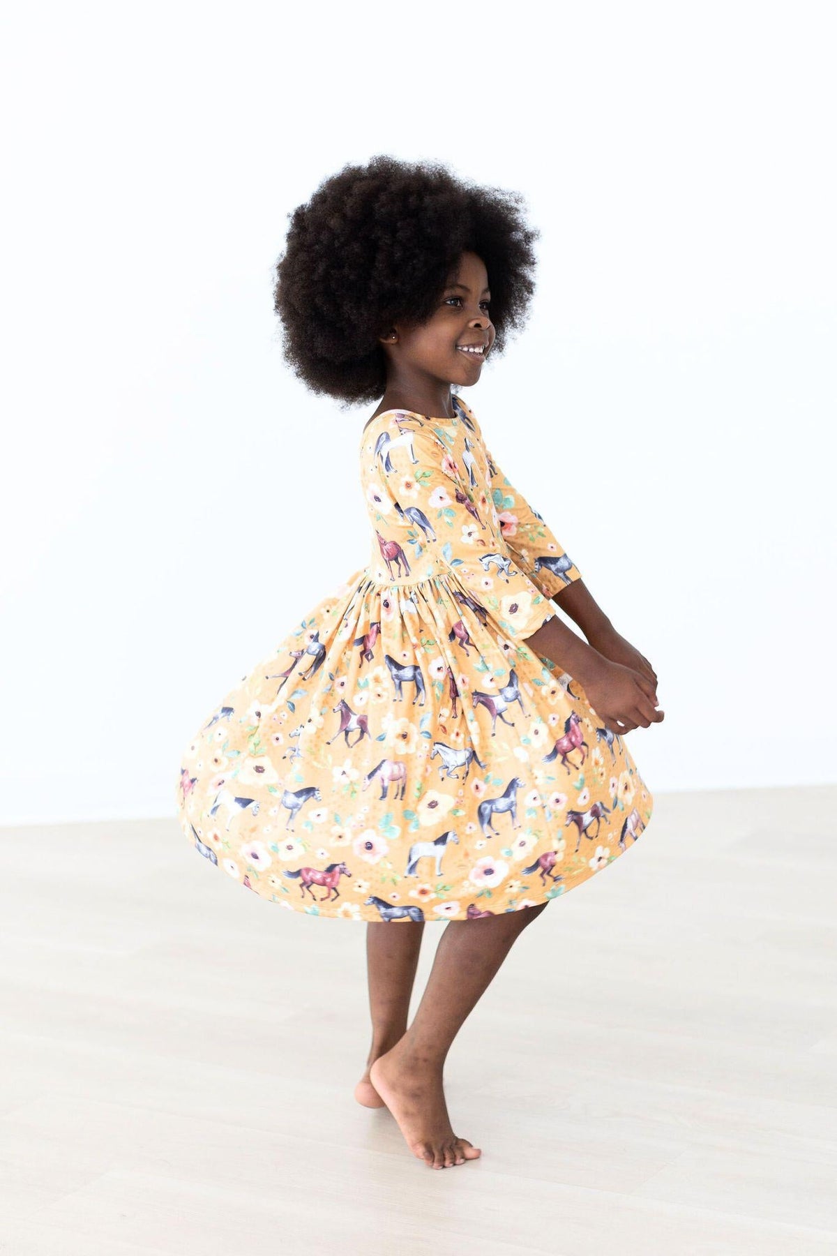 Ponies & Poppies 3/4 Sleeve Pocket Twirl Dress - Mila & Rose ® - Flyclothing LLC