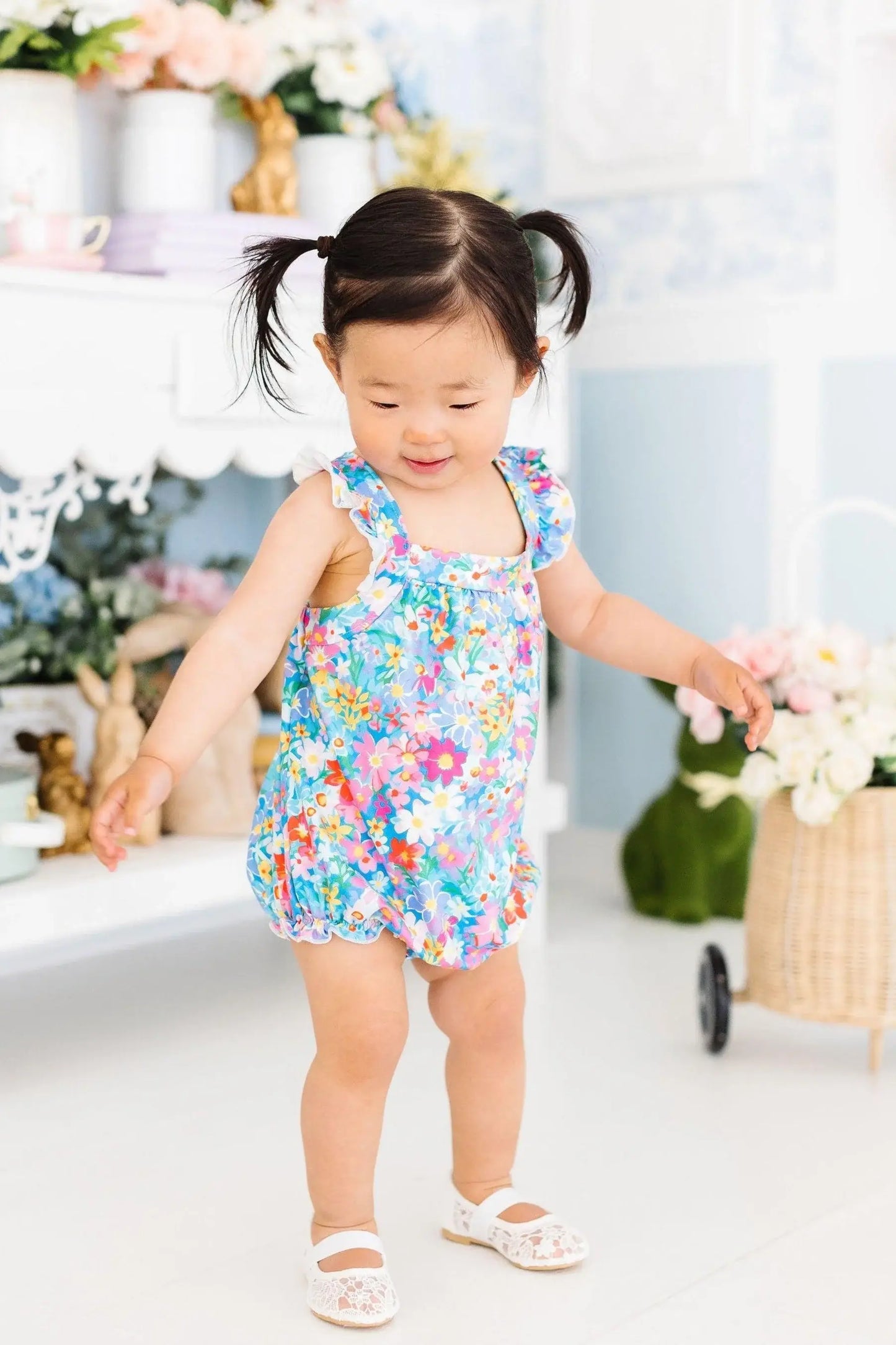 Preppy Floral Ruffle Cross Back Romper - Mila & Rose ® - Flyclothing LLC