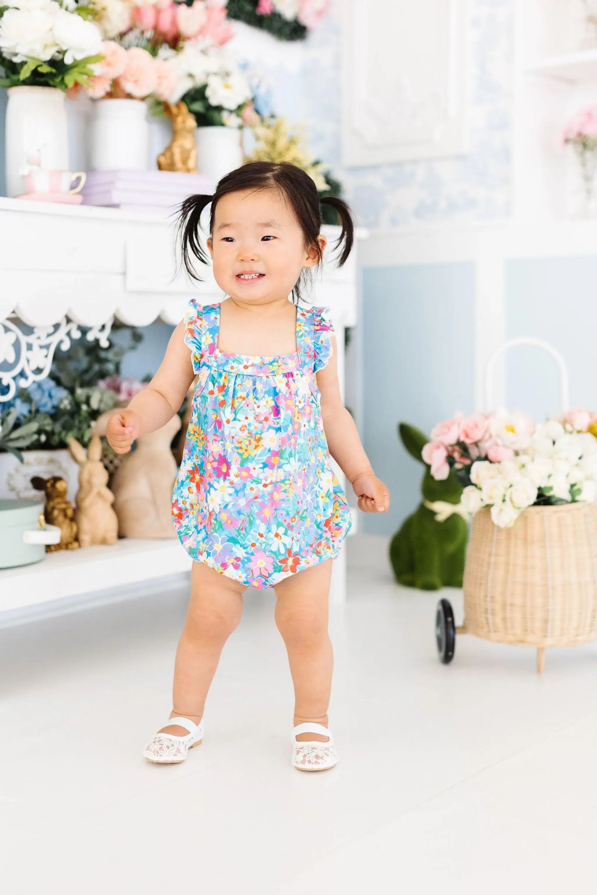 Preppy Floral Ruffle Cross Back Romper - Mila & Rose ® - Flyclothing LLC