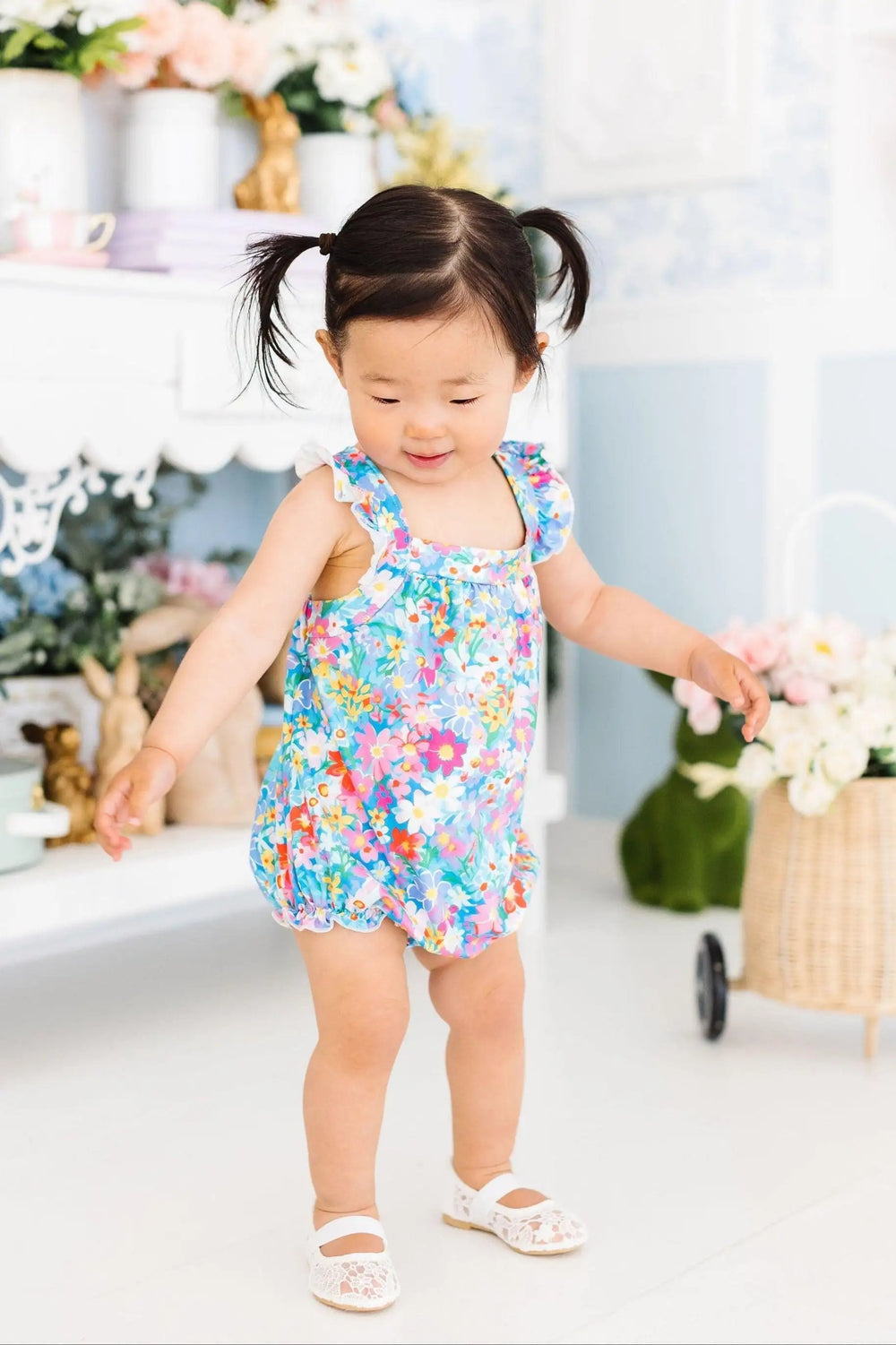 Preppy Floral Ruffle Cross Back Romper - Mila & Rose ®
