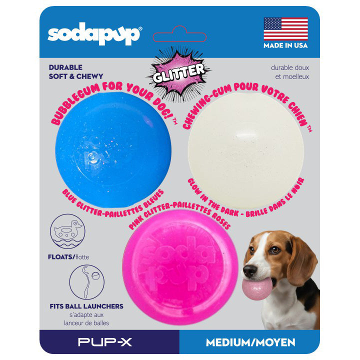 Glitter Ball 3-Pack Dog Toy | Soft PUP-X Rubber Floating Fetch Ball with Treat Dispenser | USA Made - SodaPup/True Dogs, LLC - Flyclothing LLC