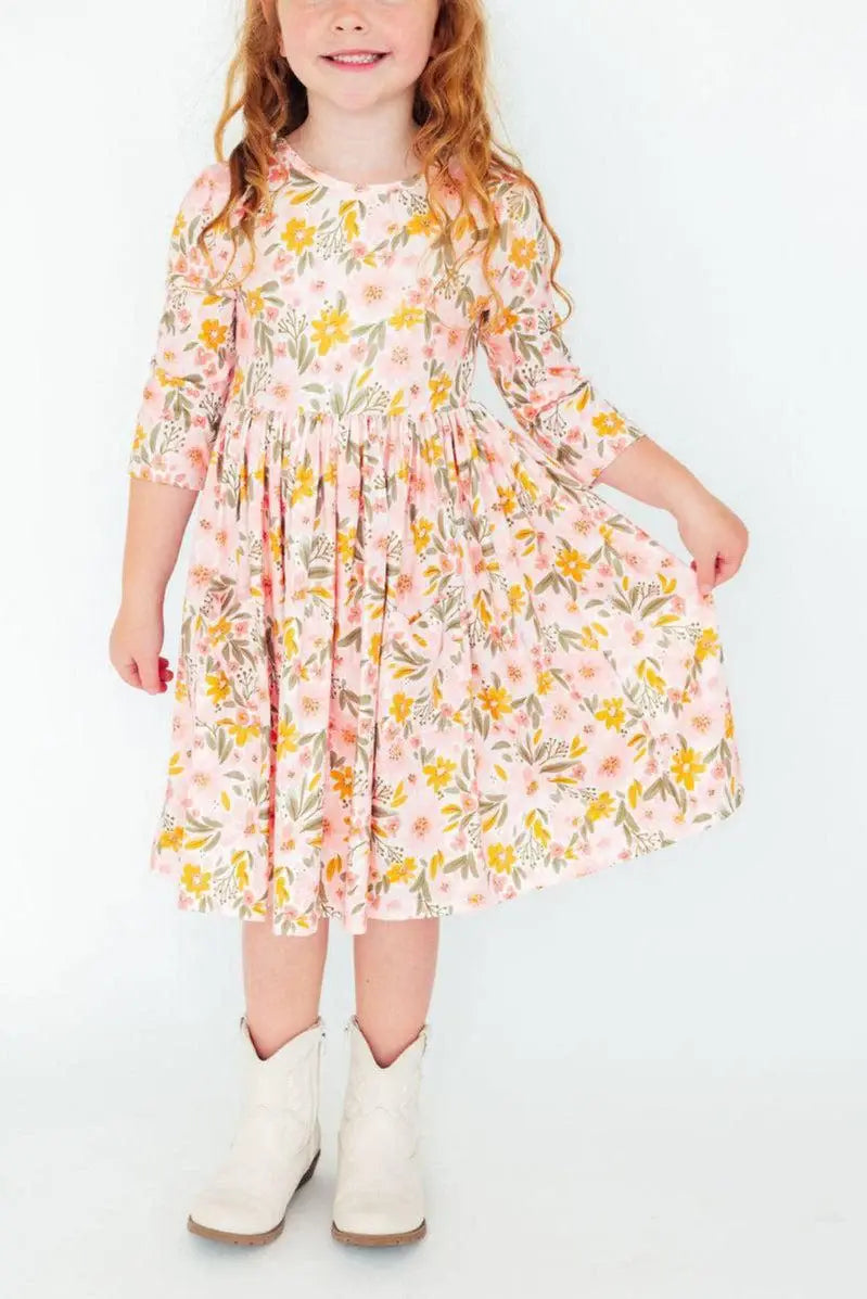 Pretty Peachy 3/4 Sleeve Pocket Twirl Dress - Mila & Rose ® - Flyclothing LLC