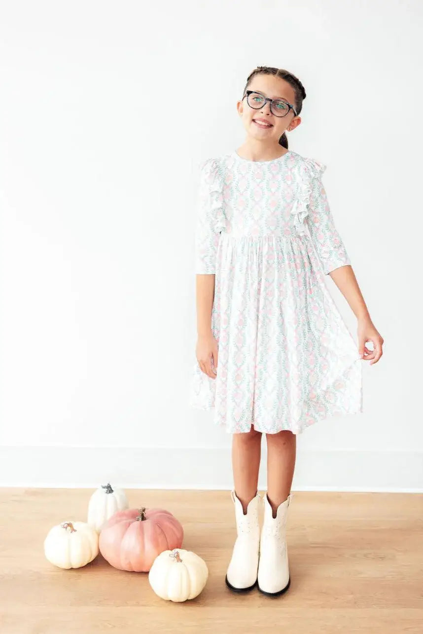 Pumpkin Kisses, Harvest Wishes 3/4 Sleeve Ruffle Twirl Dress - Mila & Rose ® - Flyclothing LLC