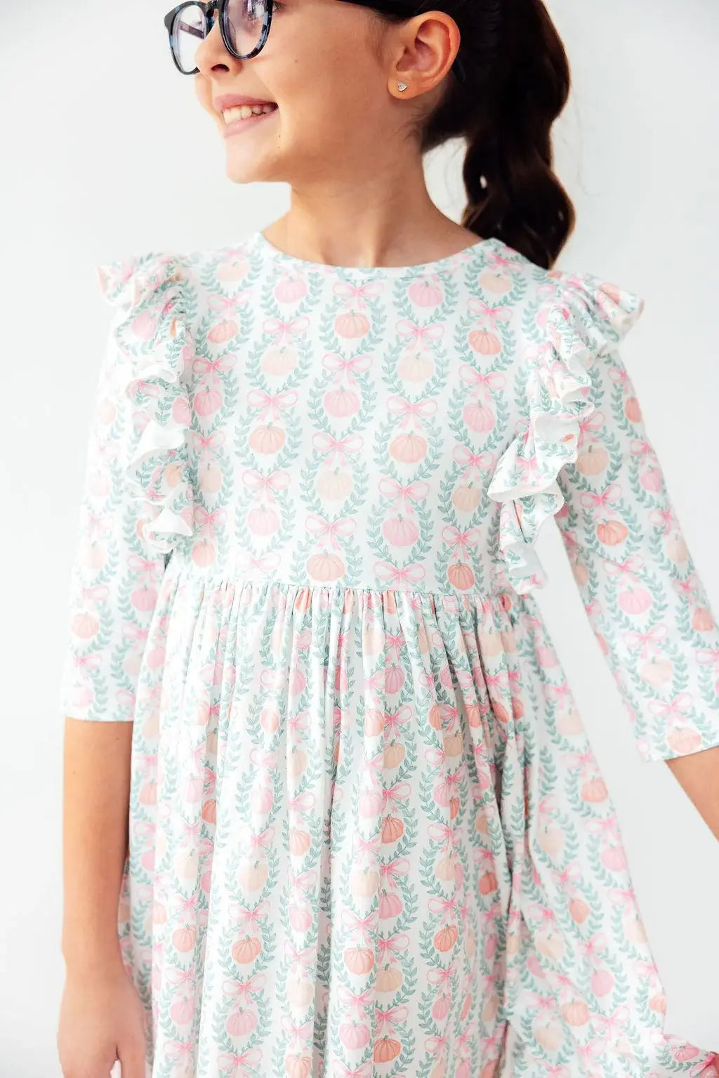 Pumpkin Kisses, Harvest Wishes 3/4 Sleeve Ruffle Twirl Dress - Mila & Rose ® - Flyclothing LLC