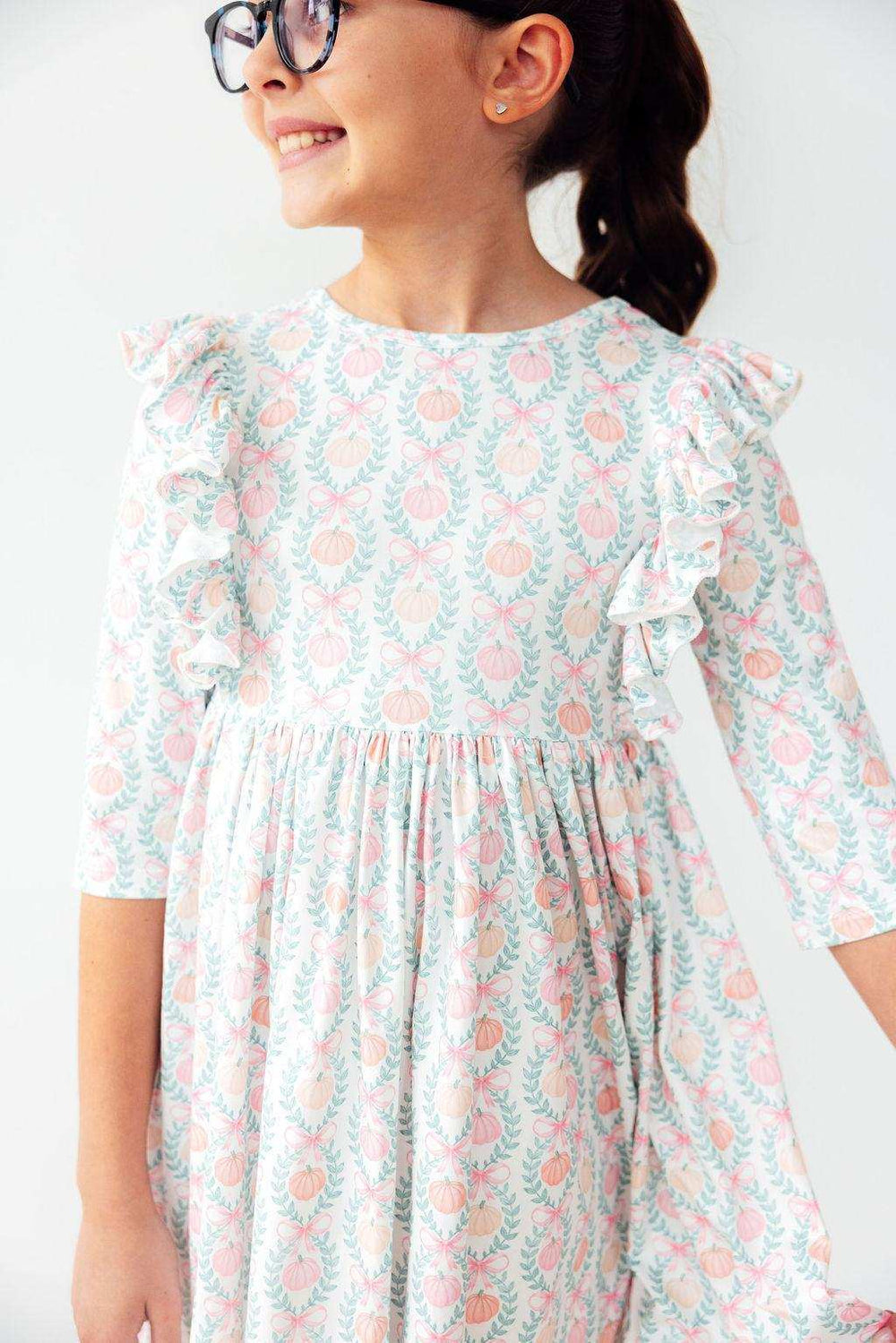 Pumpkin Kisses, Harvest Wishes 3/4 Sleeve Ruffle Twirl Dress - Mila & Rose ® - Flyclothing LLC