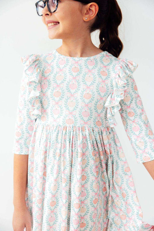 Pumpkin Kisses, Harvest Wishes 3/4 Sleeve Ruffle Twirl Dress - Mila & Rose ® - Flyclothing LLC