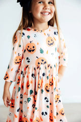 Pumpkin Peekaboo 3/4 Sleeve Pocket Twirl Dress - Mila & Rose ® - Flyclothing LLC