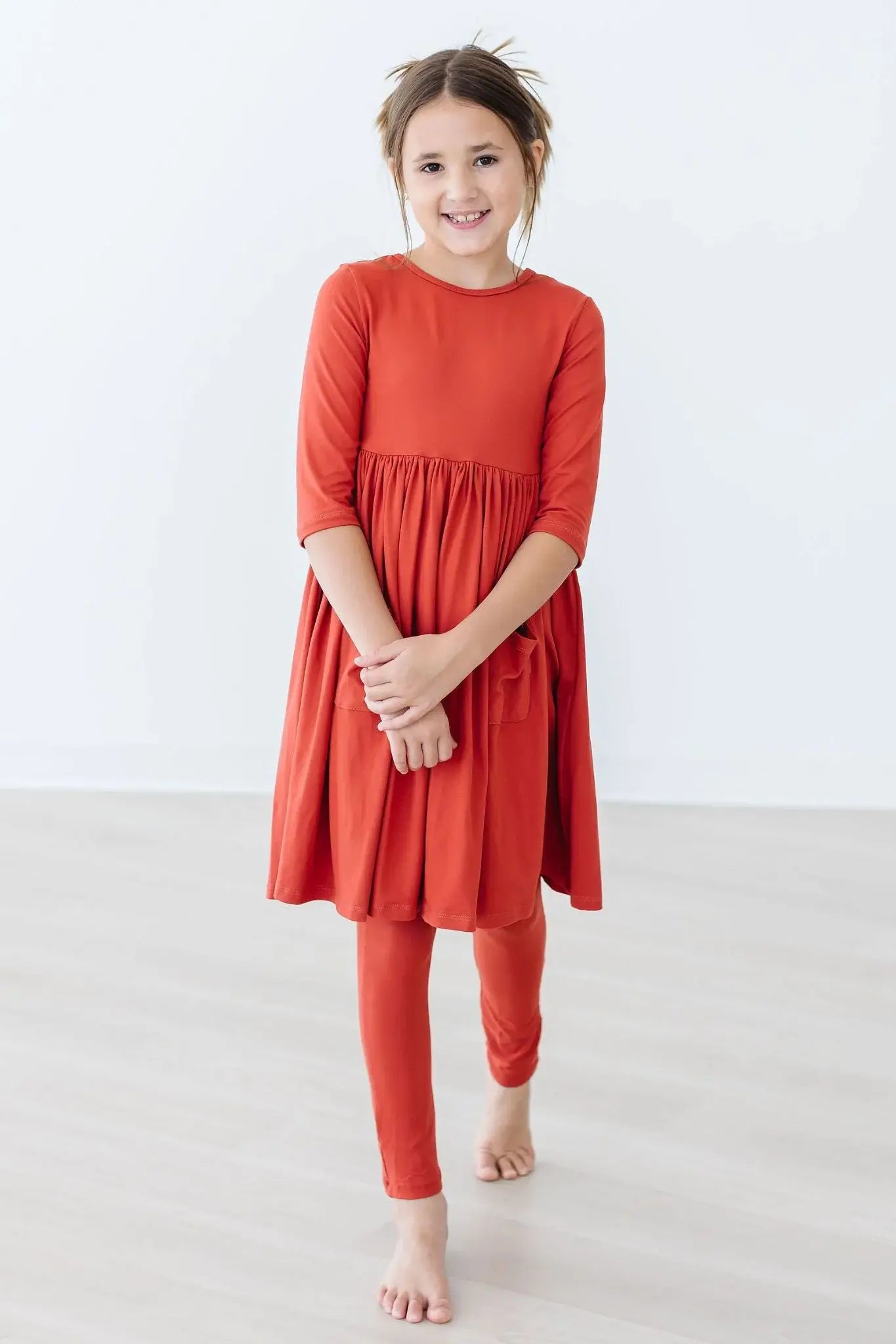 Pumpkin Spice 3/4 Sleeve Pocket Twirl Dress - Mila & Rose ® - Flyclothing LLC