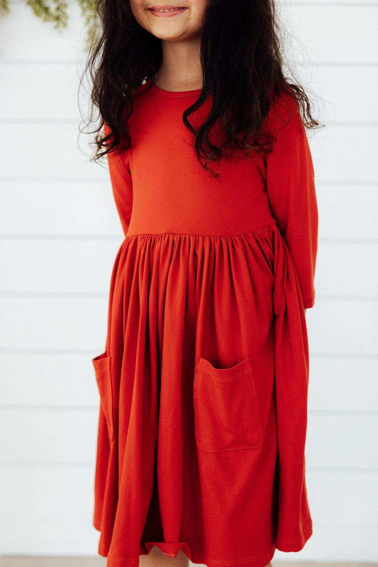 Pumpkin Spice 3/4 Sleeve Pocket Twirl Dress - Mila & Rose ® - Flyclothing LLC