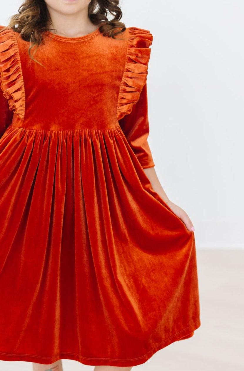Pumpkin Spice Velvet Ruffle Twirl Dress - Mila & Rose ® - Flyclothing LLC