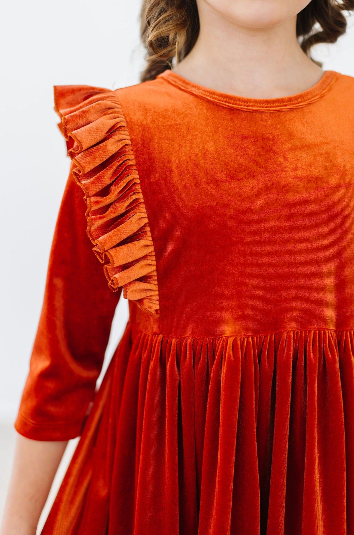 Pumpkin Spice Velvet Ruffle Twirl Dress - Mila & Rose ® - Flyclothing LLC
