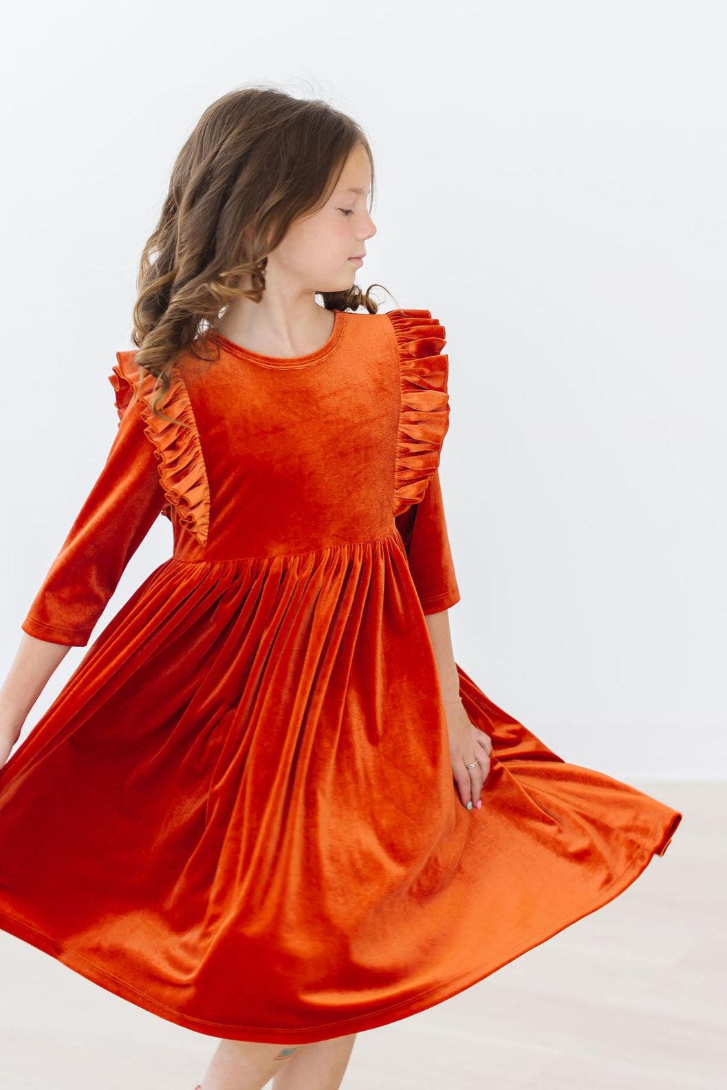 Pumpkin Spice Velvet Ruffle Twirl Dress - Mila & Rose ® - Flyclothing LLC