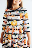 Pumpkins & Peonies 3/4 Sleeve Pocket Twirl Dress - Mila & Rose ® - Flyclothing LLC