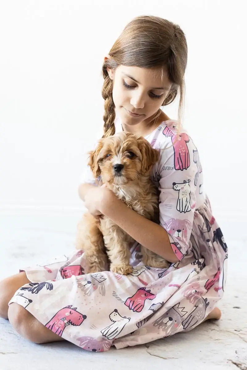 Puppy Party 3/4 Sleeve Pocket Twirl Dress - Mila & Rose ® - Flyclothing LLC