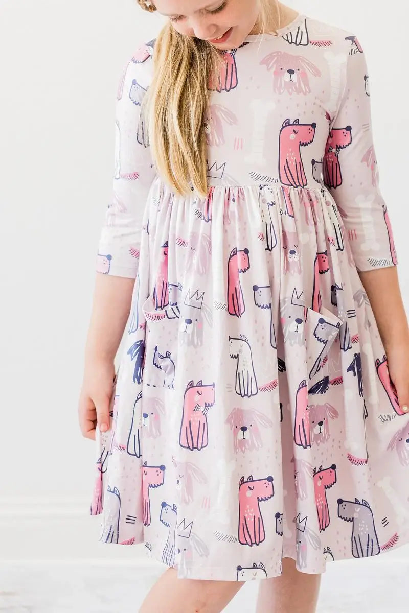 Puppy Party 3/4 Sleeve Pocket Twirl Dress - Mila & Rose ® - Flyclothing LLC