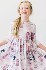 Puppy Party 3/4 Sleeve Pocket Twirl Dress - Mila & Rose ® - Flyclothing LLC