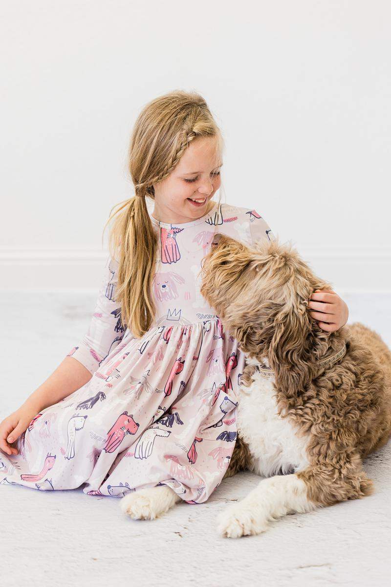 Puppy Party 3/4 Sleeve Pocket Twirl Dress - Mila & Rose ® - Flyclothing LLC