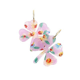 Flower Patterned Resin Clover Dangle Earrings - Madeline Love - Flyclothing LLC