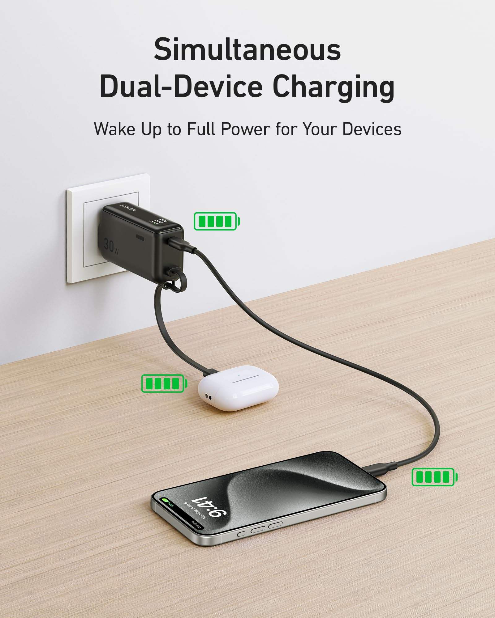 Anker Power Bank (30W, 5k, Fusion, Built-In USB-C Cable) - Anker - Flyclothing LLC