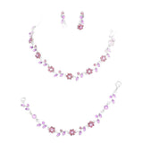 3PCS Flower Leaf Cluster Rhinestone Necklace Jewelry Set - Madeline Love - Flyclothing LLC