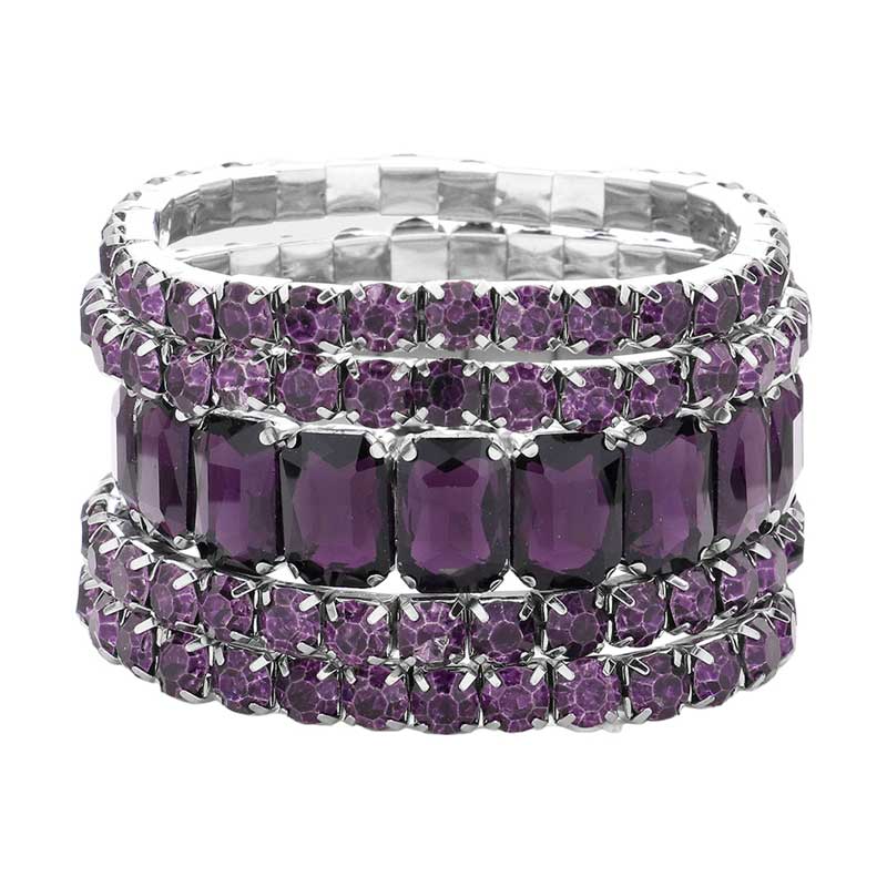 5Pcs Rectangle Round Stone Stretch Multi Layered Bracelets - Madeline Love - Flyclothing LLC