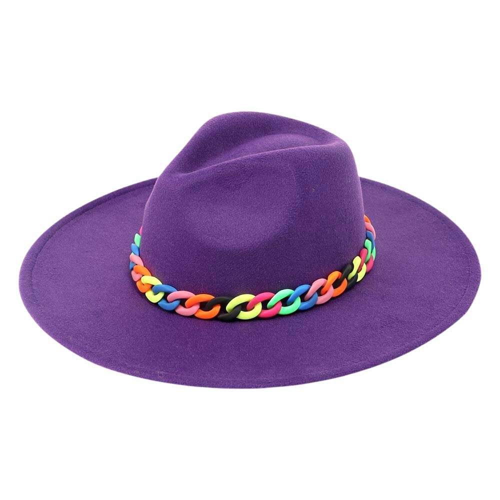 Colorful Chain Accented Solid Panama Hat - Madeline Love - Flyclothing LLC