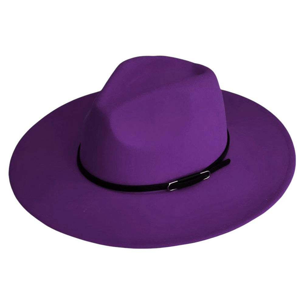 Faux Leather Band Solid Panama Hat - Madeline Love - Flyclothing LLC