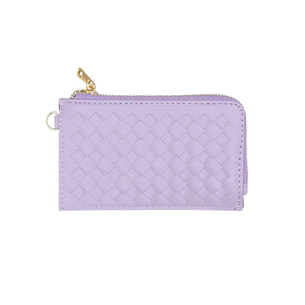 Faux Leather Basket Weave Flat Card Holder Wallet with Wristlet - Madeline Love - Flyclothing LLC