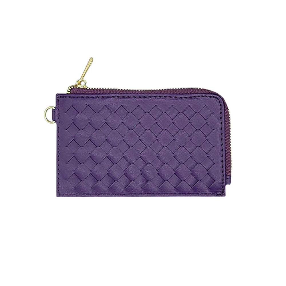 Faux Leather Basket Weave Flat Card Holder Wallet with Wristlet - Madeline Love - Flyclothing LLC