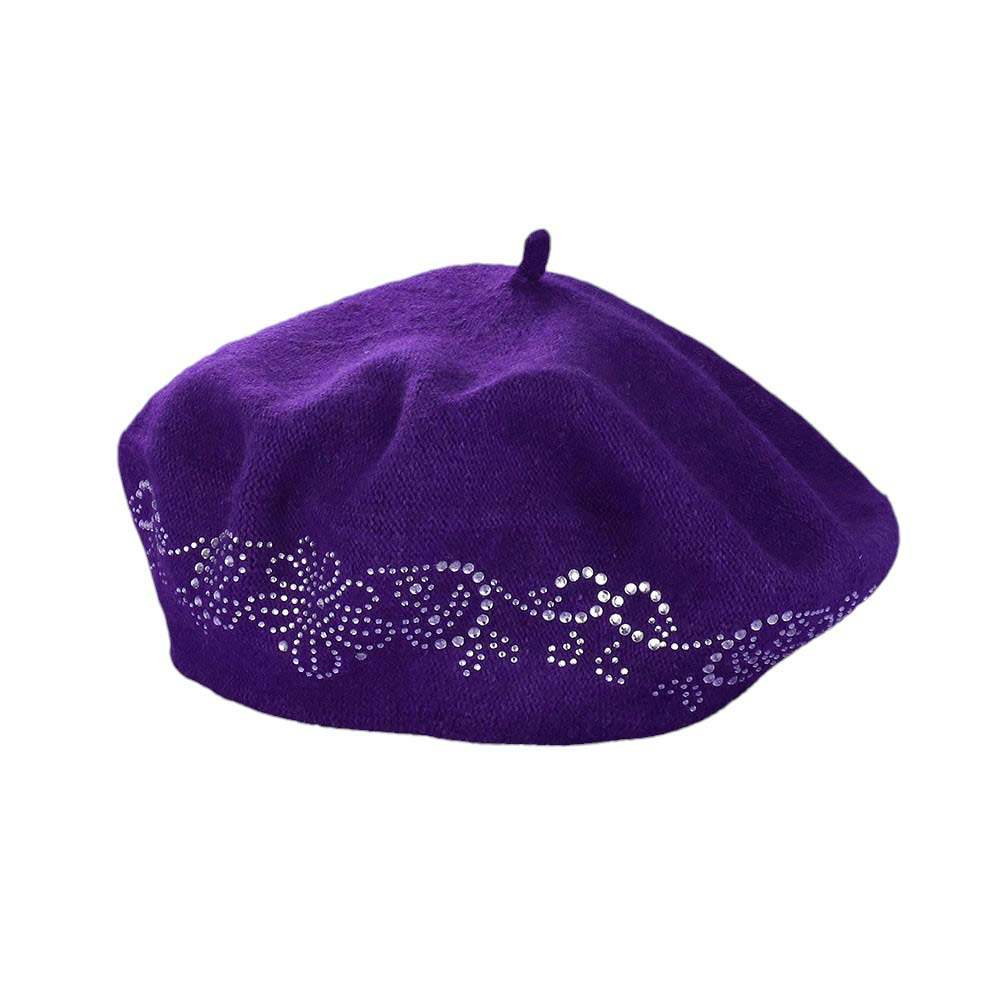 Flower Bling Studded Beret Hat - Madeline Love - Flyclothing LLC