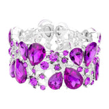 Glass Crystal Teardrop Floral Stretch Evening Bracelet - Madeline Love - Flyclothing LLC