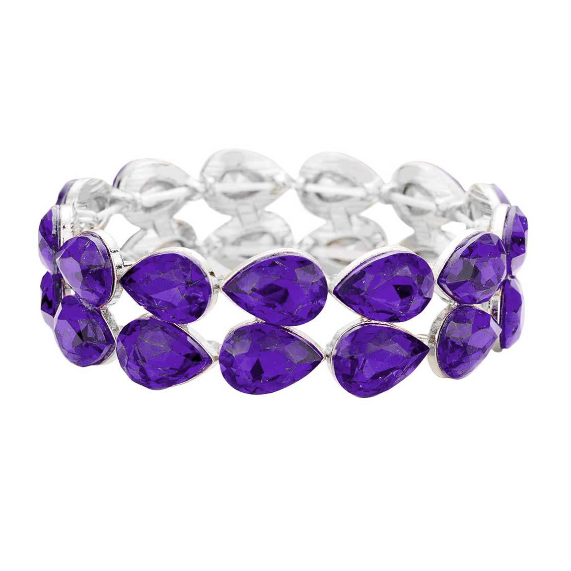 Glass Crystal Teardrop Stretch Evening Bracelet - Madeline Love - Flyclothing LLC